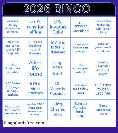 USA 2026 Bingo Card