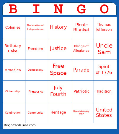 USA 250 Year Anniversary Bingo Card