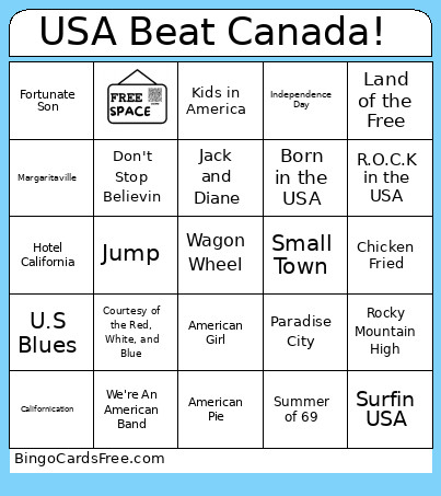 USA Beat Canada! Bingo Card