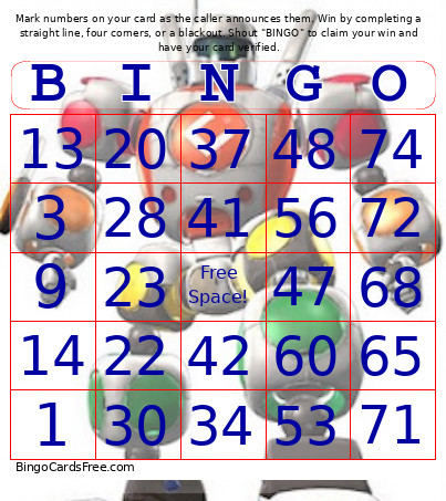 USA Flag 1-75 Number + Audio Bingo Card