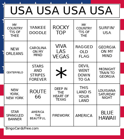 USA USA USA USA Bingo Card