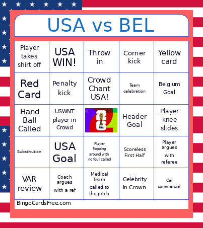 USA Vs BEL Bingo Card