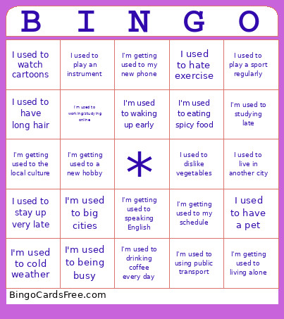 Used To Bingo Card