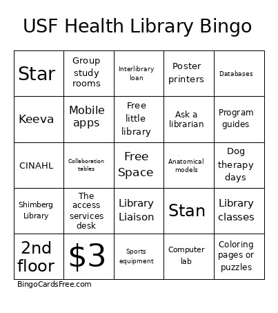 USF Health Library Bingo Card