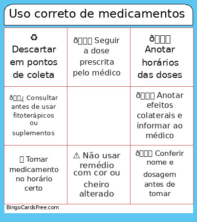 USO CORRETO DE MEDICAMENTOS Bingo Card