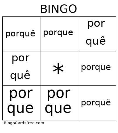 Uso Dos Porquês Bingo Card
