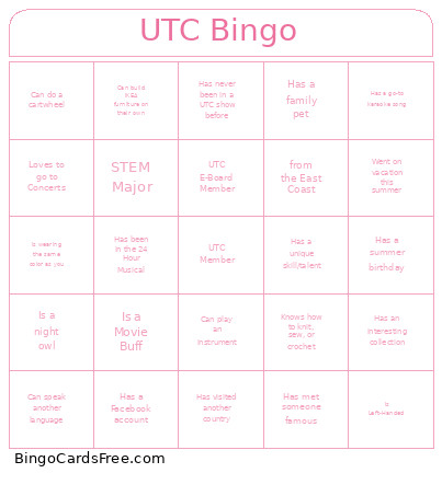 UTC Bingo Card