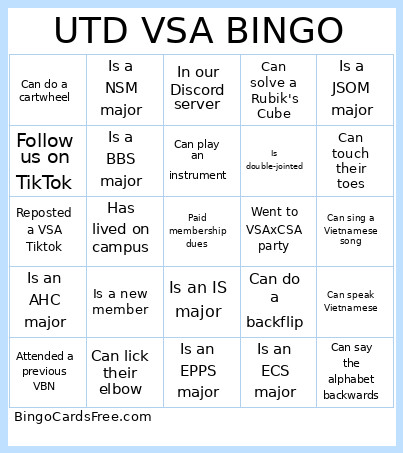 UTD VSA Bingo Card 2