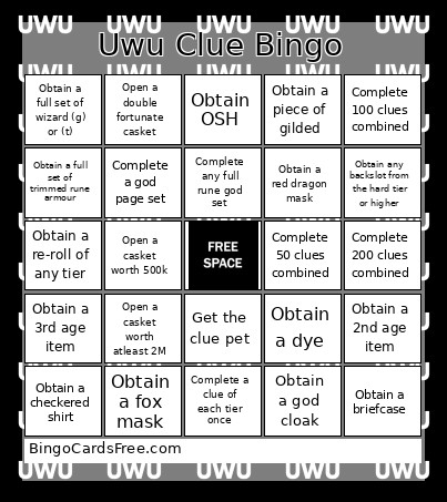 Uwu Clue Bingo Card