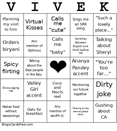 V And S Bingo Card