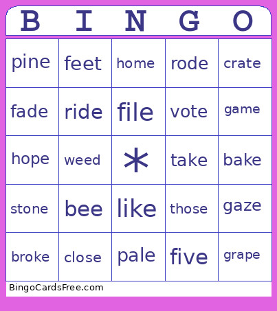 V-E Words Bingo Card