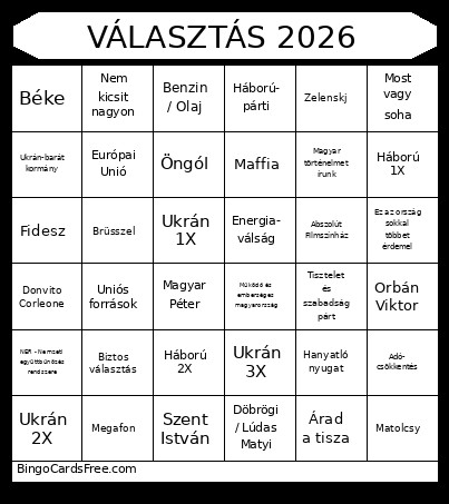 VÁLASZTÁS 2026 Bingo Card