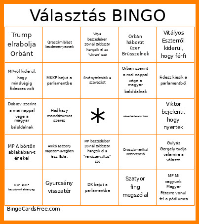 Választás Bingo Card