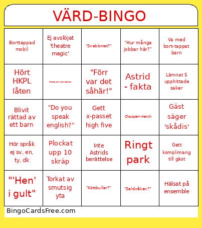 Värd- Bingo Card