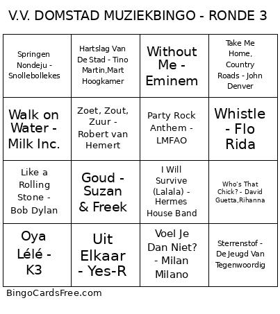 V.V. DOMSTAD MUZIEK - RONDE 3 Bingo Card