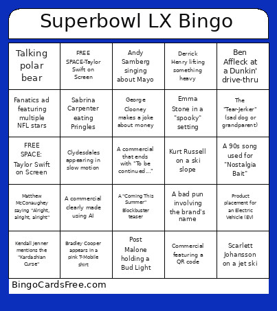 V1 Commercial Bingo Card