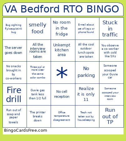 VA Bedford RTO Bingo Card