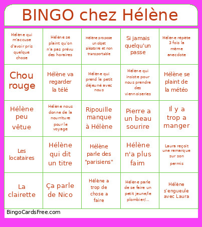 Vacances Chez Hélène Bingo Card