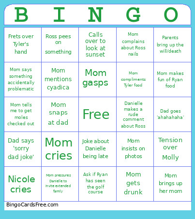 Vacation Bingo Card