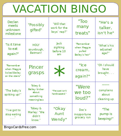 Vacation Bingo Card