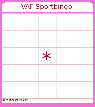 VAF Sport Bingo Card