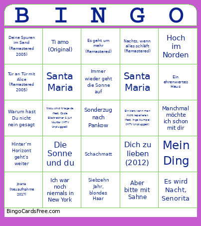 VAF UDO HOWARD ROLAND Bingo Card