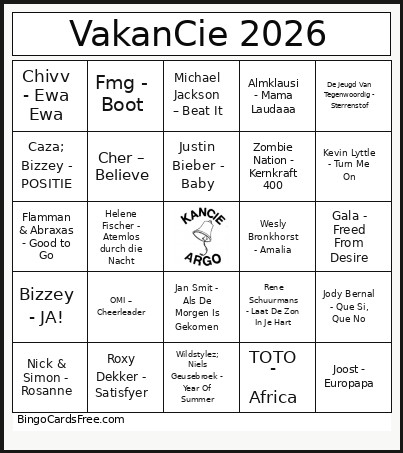 VakanCie 2026 Bingo Card