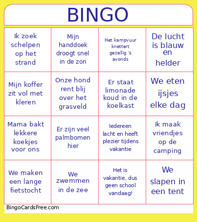 Vakantie Bingo Card