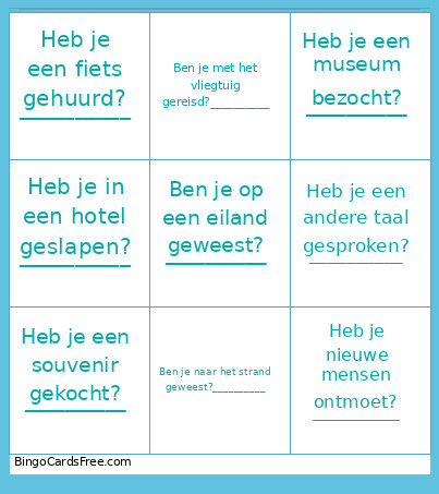 Vakantie Bingo Card