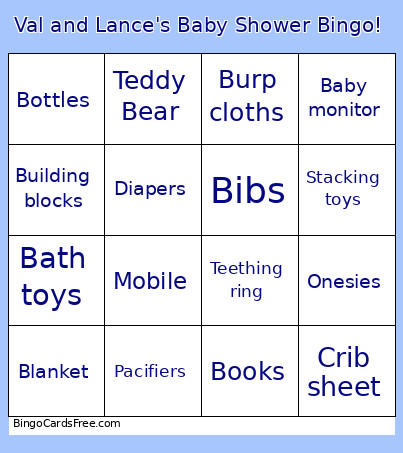 Val And Lance's Baby Shower ! Bingo Card