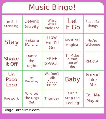 Val Music Bingo Card 2