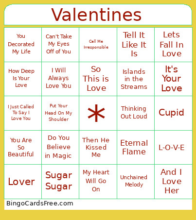 Valentines Bingo Card