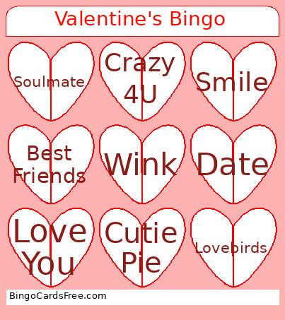 Valentine's Bingo Cards Free Pdf Printable Game, Title: Valentine's Bingo