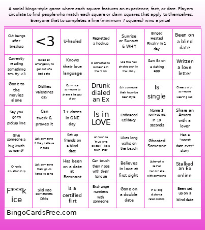 Valentines O Bingo Card