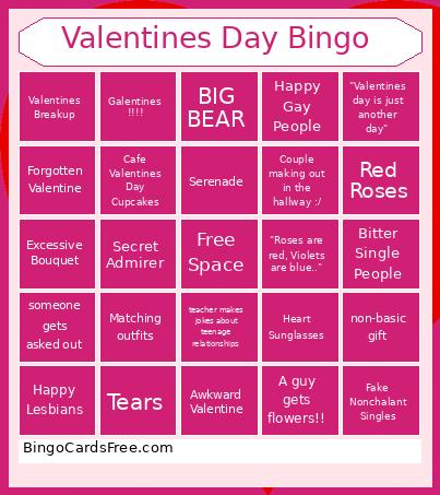 Valentines Day Bingo Card