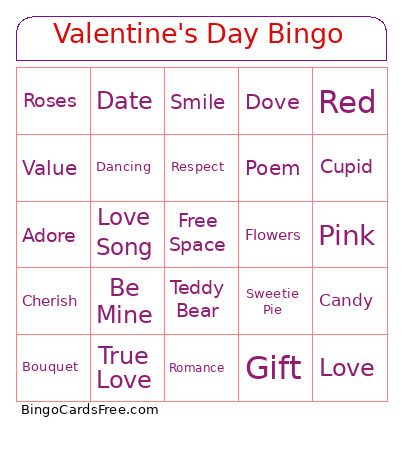 Valentine's Day Bingo Card