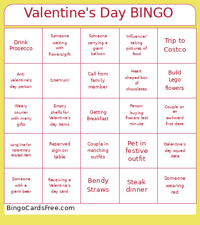 Valentine's Day Bingo Card