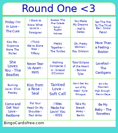 Valentines Round One Bingo Card