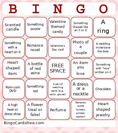 Valentine's Scavenger Hunt Bingo Card