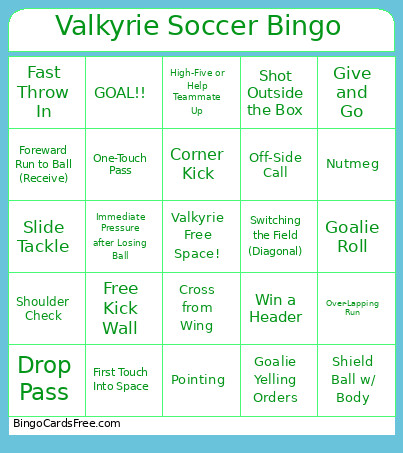 Valkyrie Soccer Bingo Card