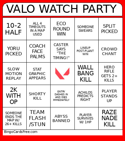 VALO WATCH PARTY Bingo Card