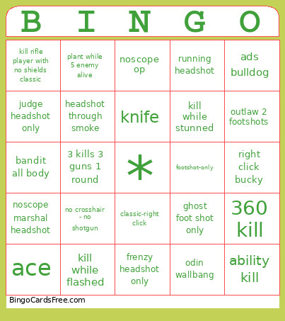 Valorant Bingo Card