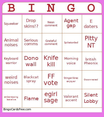Valorant Bingo Card