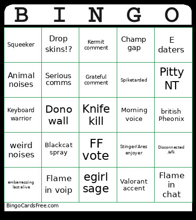 Valorant Bingo Card