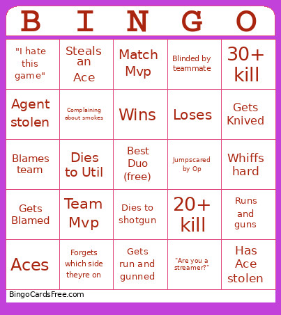 Valorant Bingo Card