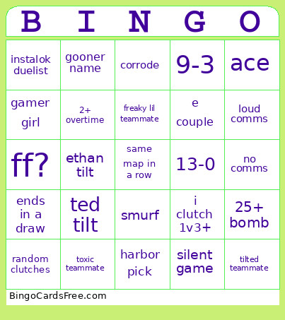 Valorant Bingo Card