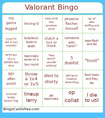 Valorant Bingo Card