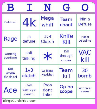 Valorant Pro Bingo Card