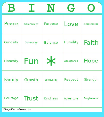Values Bingo Card