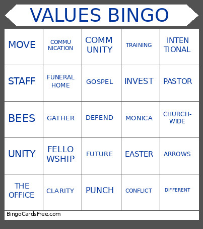 Values Bingo Card